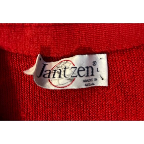 Vintage Jantzen Red Cardigan Mens L USA Made 70s 80s Classic Knit Sweater Used - Picture 9 of 12
